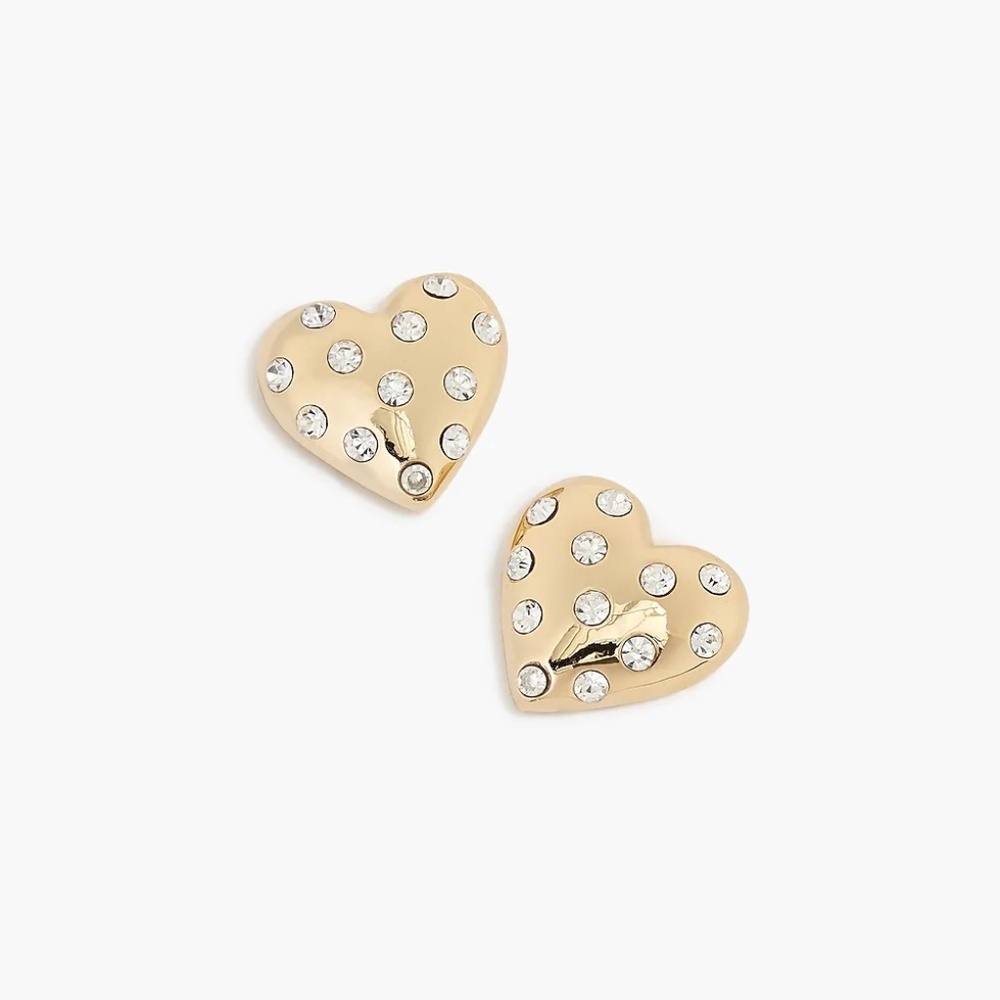 J. Crew Factory Pave Puffy Heart Bauble Earrings, Gold - NWT